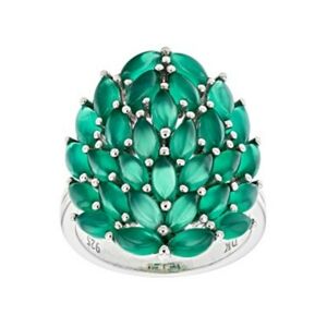 Genuine Green Onyx Cluster Art Deco Cabachon 925 Sterling Silver Ring Sz…